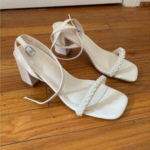 Lacuone White Heels with Pearl Detail